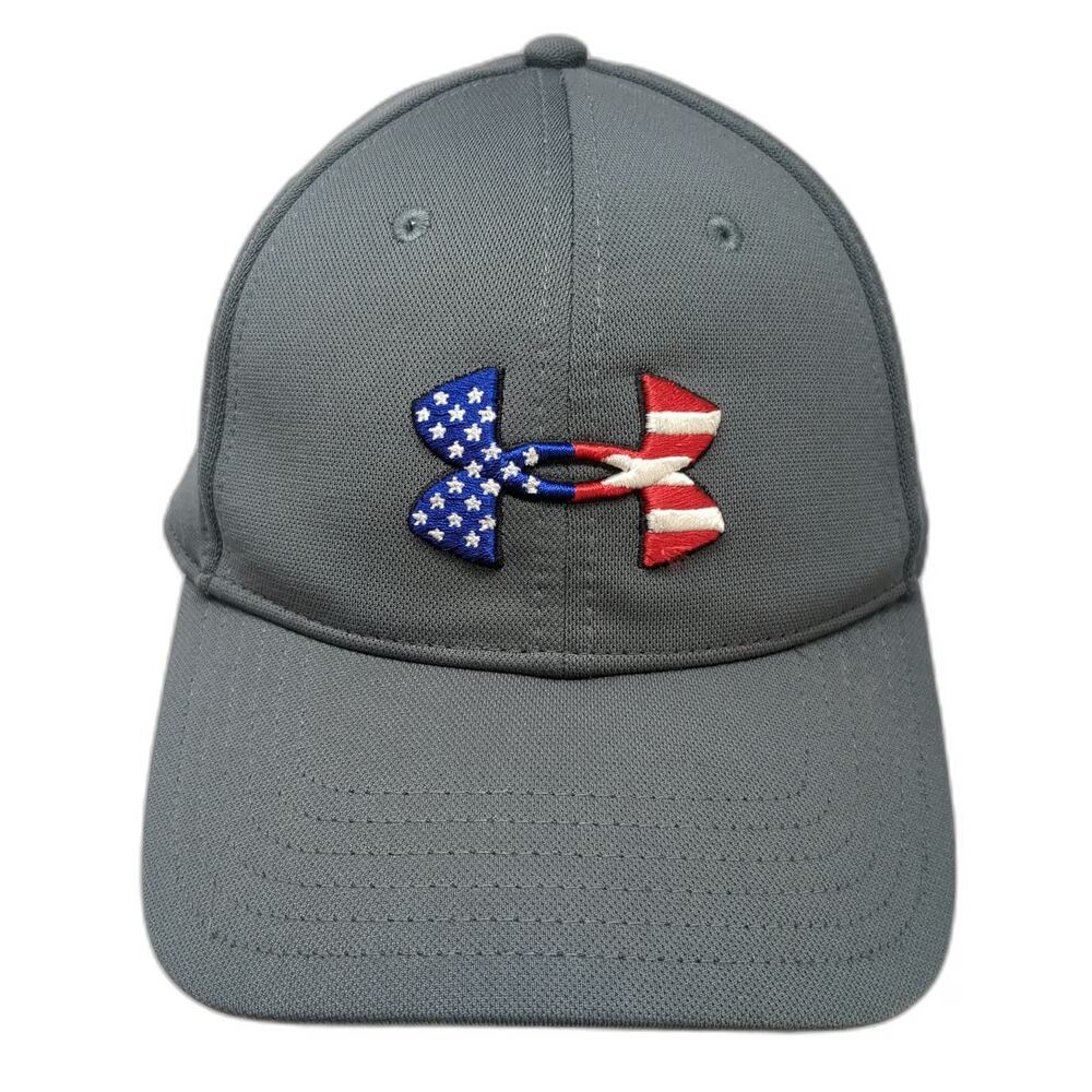 Under Armour Baseball Cap Gray XL Red White Blue Freedom American Flag Logo Hat